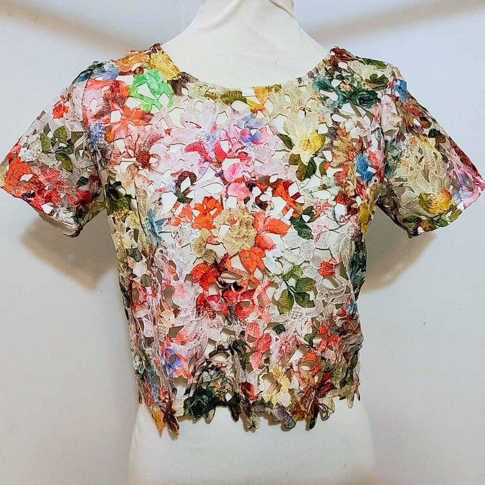 Studio F Colorful Floral Crop Top S